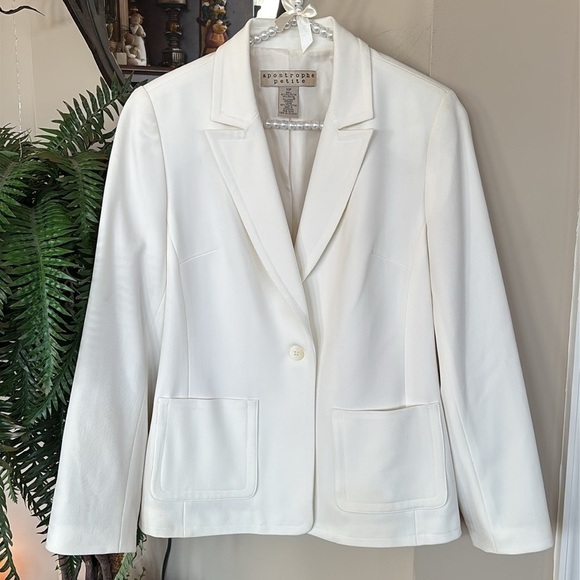 Apostrophe Petite White Buttoned Blazer Tailored Suit Jacket Lined Office Spring - Picture 14 of 14